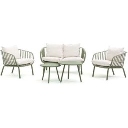 Fuori Set de jardín 4 plazas de resina y metal verde con cojines crema