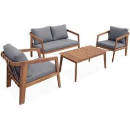 sweeek Conjunto de jardín de madera, 4 plazas, gris