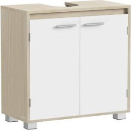 VASAGLE Armario bajo lavabo con 2 compartimentos de color beige y blanco