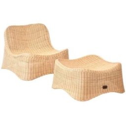 Beliani Sillón de jardín con otomana ratán natural