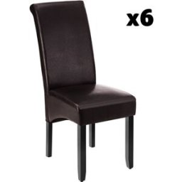Tectake 6 sillas de comedor ergonómicas, símil cuero, tapizadas marrón