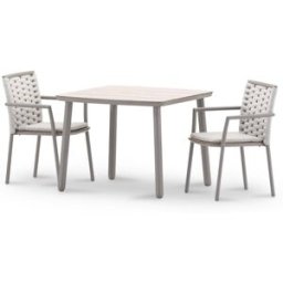 Defora Home Conjunto comedor jardín taupé e imitación madera 2 plazas