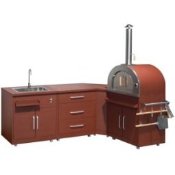 Oviala Cocina exterior de acero de 4 piezas con horno de pizza de ladrillo