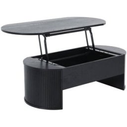 Oviala Mesa de centro ovalada con tapa elevable efecto madera negra
