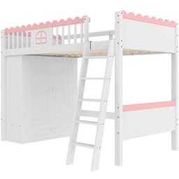 ComfortXL Cama alta infantil 90x200 cm con LED y armario blanca