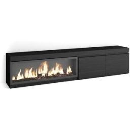 Skraut home Mueble tv efecto madera negro 208x35x45cm chimenea efecto fuego