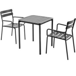 Oviala Mesa de terraza cuadrada (70 x 70 cm) y 2 sillones negros