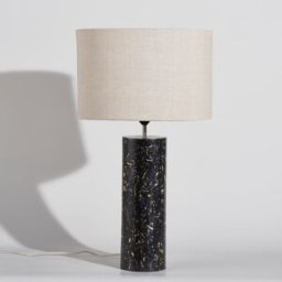 Maisons du Monde Lámpara efecto terrazo negro con pantalla de lino color crema