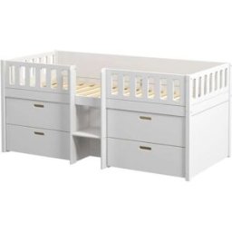 Furnlux Cama individual infantil de madera maciza de pino color blanco 90x200