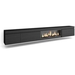 Skraut home Mueble tv efecto madera negro 317x35x45cm chimenea efecto fuego