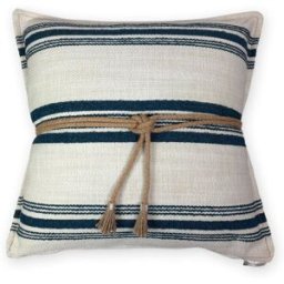 TAPIDECOR Cojín exterior rayas azul con nudo yute relleno premium 50x50