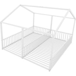 OKWISH Litera blanca de metal con forma de casa 90x200 cm