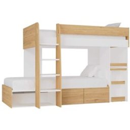 Unique Cama litera madera color natural claro, blanco