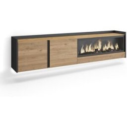 Skraut home Mueble tv efecto madera roble negro 212x35x50cm chimenea efecto fuego