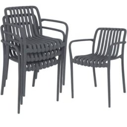Urban Cocon Set de 4 sillas de jardín apilables, diseño de listones, gris oscuro