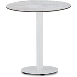 Defora Home Mesa hosteleria redonda 70cm pie blanco, sobre HPL rústico