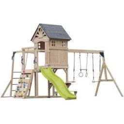 Axi Parque infantil de madera con 2 columpios - tobogán verde claro