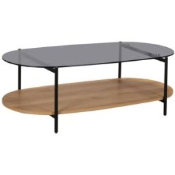 Oviala Mesa de centro ovalada moderna l 120 cm en madera clara y cristal