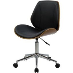 Maison Pavane Silla de oficina de madera con ruedas en pu negro