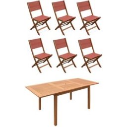 sweeek Mesa de jardín de madera extensible, 6 sillas, madera