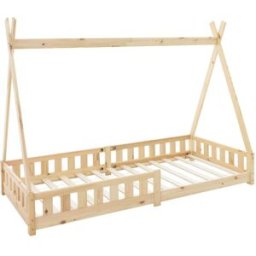 ML-Design Cama infantil tipi 200x90 cm color natural con anticaída y somier