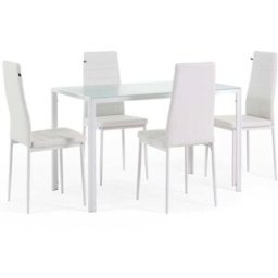 Fuori Set comedor mesa rectangular 120x70cm con 4 sillas ecopiel blancas