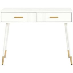 Meubles Cosy Tocador blanco madera metal, 2 cajones, patas doradas