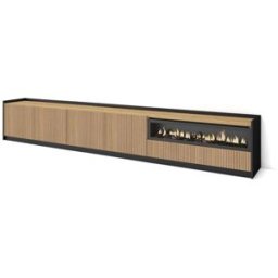 Skraut home Mueble tv efecto madera roble y negro 310x37x50 chimenea efecto fuego