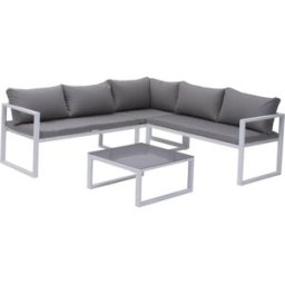 Happy Garden Conjunto de muebles de jardín de 4 plazas tela gris y aluminio blanco
