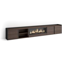 Skraut home Mueble tv efecto madera roble negro 315x35x50cm chimenea efecto fuego