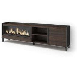 Skraut home Mueble tv efecto madera roble negro 212x35x61cm chimenea efecto fuego