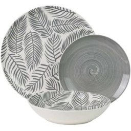 Fijalo Vajilla 18 pzs porcelana gris hojas, plato llano: diam.27cm
