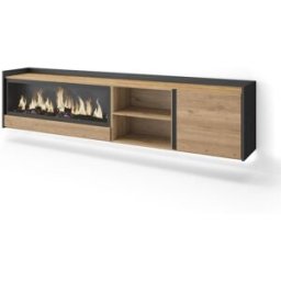 Skraut home Mueble tv efecto madera roble negro 212x35x50cm chimenea efecto fuego