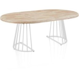 duehome Mesa de comedor redonda extensible 120-200x120 cm blanco roble