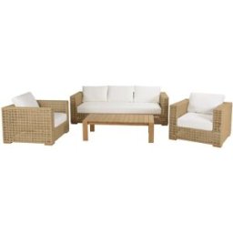 MACABANE Salón de jardín de 6 plazas de ratán sintético color beige