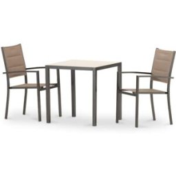 Defora Home Conjunto mesa fija 70×70 y 2 sillas jardín marrón