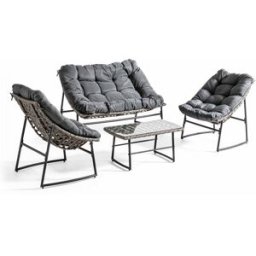 Oviala Mueble de jardín de metal y resina de 4 plazas lima