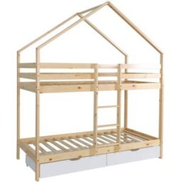 sweeek Litera infantil cabaña pino natura somier de láminas y cajones, 190cm