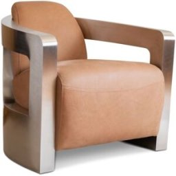 PIB Sillón en cuero marrón claro y metal cromado