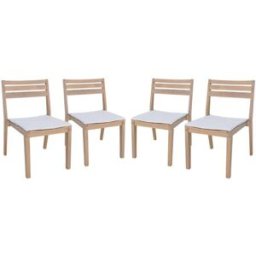 sweeek Silla de jardín de madera de acacia con cojín, set de 4, beige