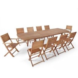 Oviala Mesa extensible y 10 sillas de madera