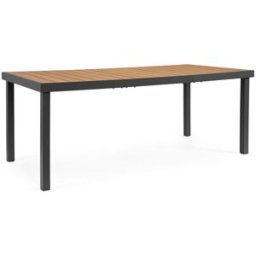 Konte.Design Mesa de jardín con tablero efecto madera y estructura de aluminio