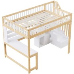 ComfortXL Cama alta infantil 140x200 cm con LED y escritorio blanca