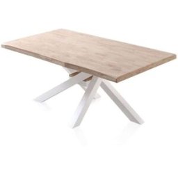 duehome Mesa de comedor fija con patas metálicas 180x100 cm roble blanco