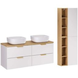 Petits meubles Lavabo doble 120cm con pedestal mate paneles laminados blanco