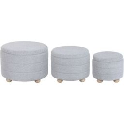NIYLO Conjunto de 3 reposapiés con almacenaje de poliéster verde 62x62x43 cm