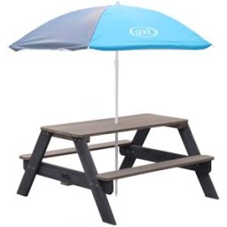 Axi Mesa de picnic infantil con sombrilla, madera, antracita/gris