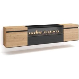 Skraut home Mueble tv efecto madera roble y negro 200x35x45 chimenea efecto fuego