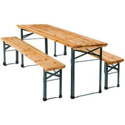 Tectake 3 conjunto mesa bancos, madera de abeto, plegable, marrón 170x46x77cm