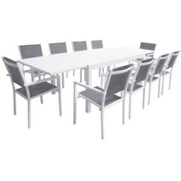 Happy Garden Conjunto de muebles de jardín 180/300cm mesa de aluminio blanco y gris